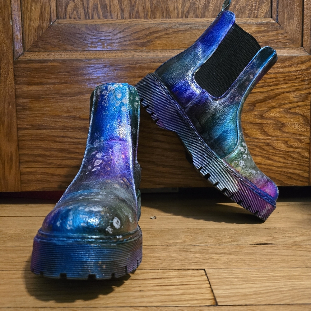HANDCRAFTED Upcycled Chelsea Boots HANDPAINTED Leather Ankle Booties Size 9M